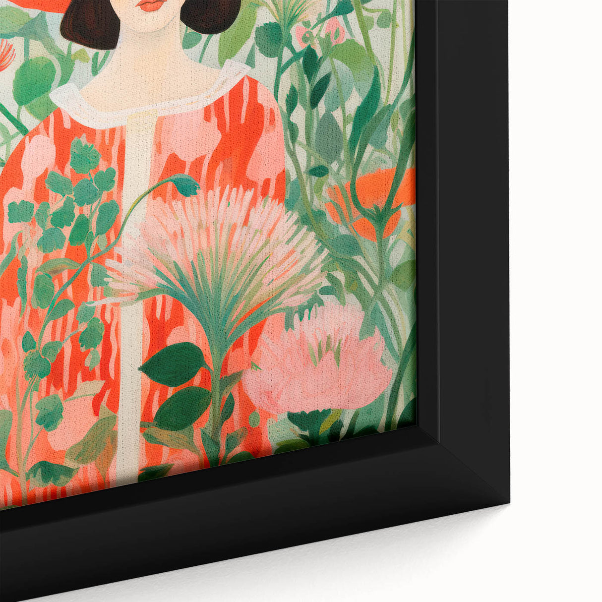 Maximalist Wall Art - Bold Floral Portrait with Red Hat - Vibrant Decor