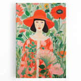 Maximalist Wall Art - Bold Floral Portrait with Red Hat - Vibrant Decor