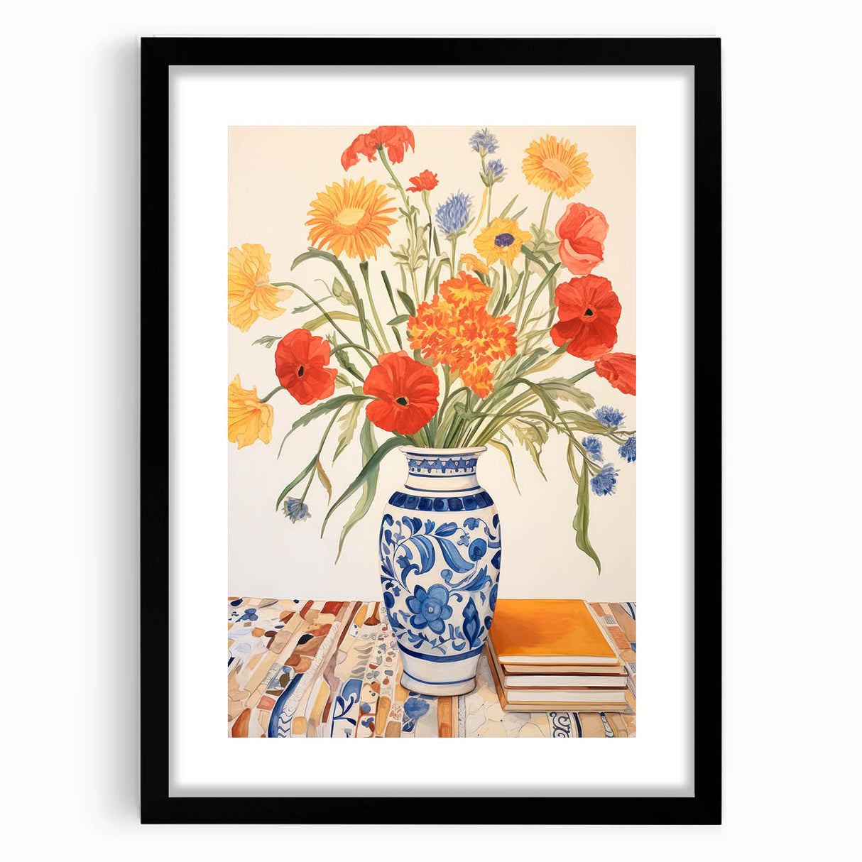 Maximalist Wall Art - Bold Floral Decor with Vibrant Red and Yellow Blooms