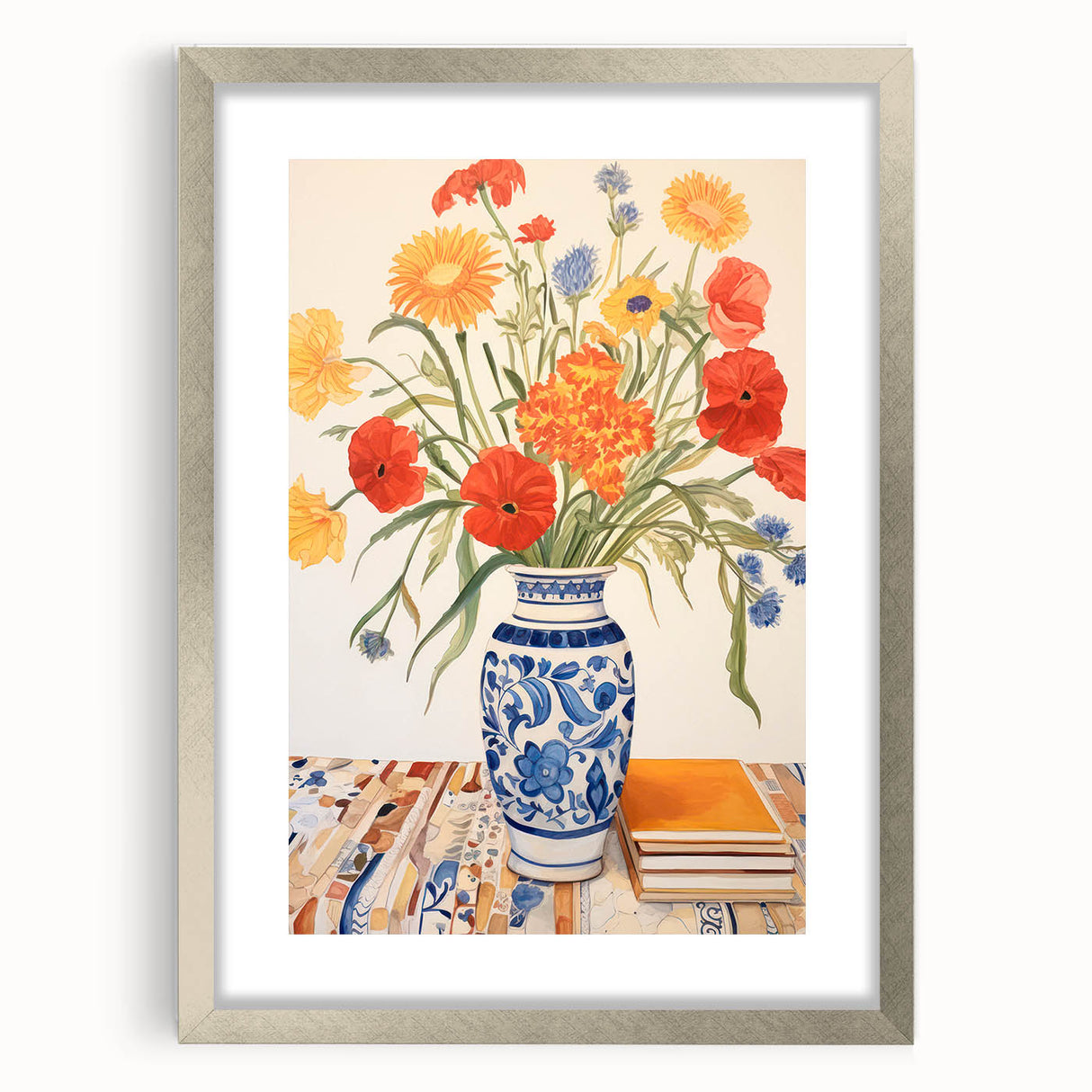 Maximalist Wall Art - Bold Floral Decor with Vibrant Red and Yellow Blooms