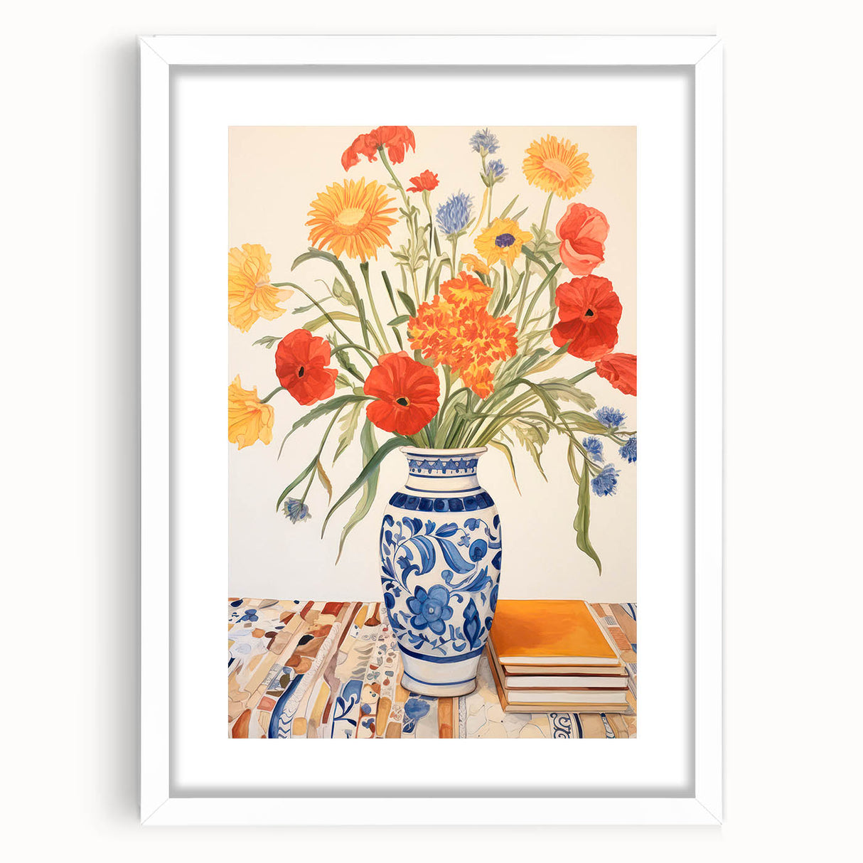 Maximalist Wall Art - Bold Floral Decor with Vibrant Red and Yellow Blooms