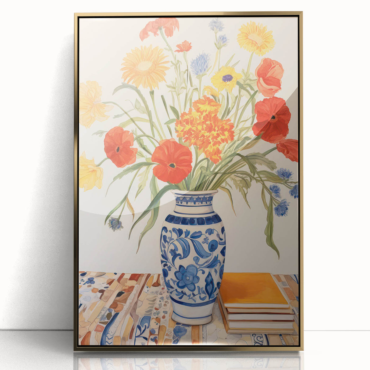 Maximalist Wall Art - Bold Floral Decor with Vibrant Red and Yellow Blooms