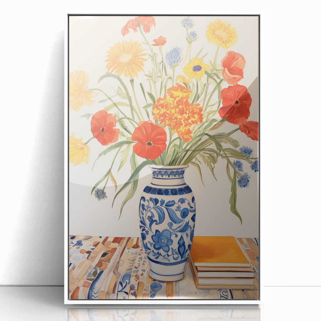 Maximalist Wall Art - Bold Floral Decor with Vibrant Red and Yellow Blooms