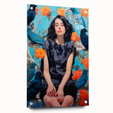 Maximalist Wall Art - Bold Eclectic Portrait with Birds - Vibrant Decor Piece