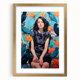 Maximalist Wall Art - Bold Eclectic Portrait with Birds - Vibrant Decor Piece