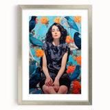 Maximalist Wall Art - Bold Eclectic Portrait with Birds - Vibrant Decor Piece