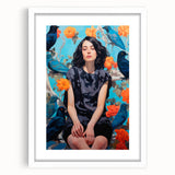Maximalist Wall Art - Bold Eclectic Portrait with Birds - Vibrant Decor Piece