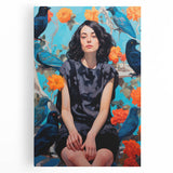 Maximalist Wall Art - Bold Eclectic Portrait with Birds - Vibrant Decor Piece