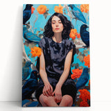 Maximalist Wall Art - Bold Eclectic Portrait with Birds - Vibrant Decor Piece