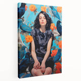 Maximalist Wall Art - Bold Eclectic Portrait with Birds - Vibrant Decor Piece