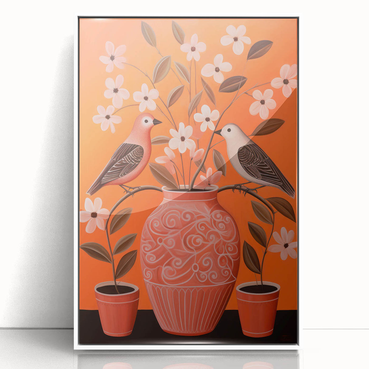 Maximalist Wall Art - Bold Floral Birds Scene - Vibrant Eclectic Decor
