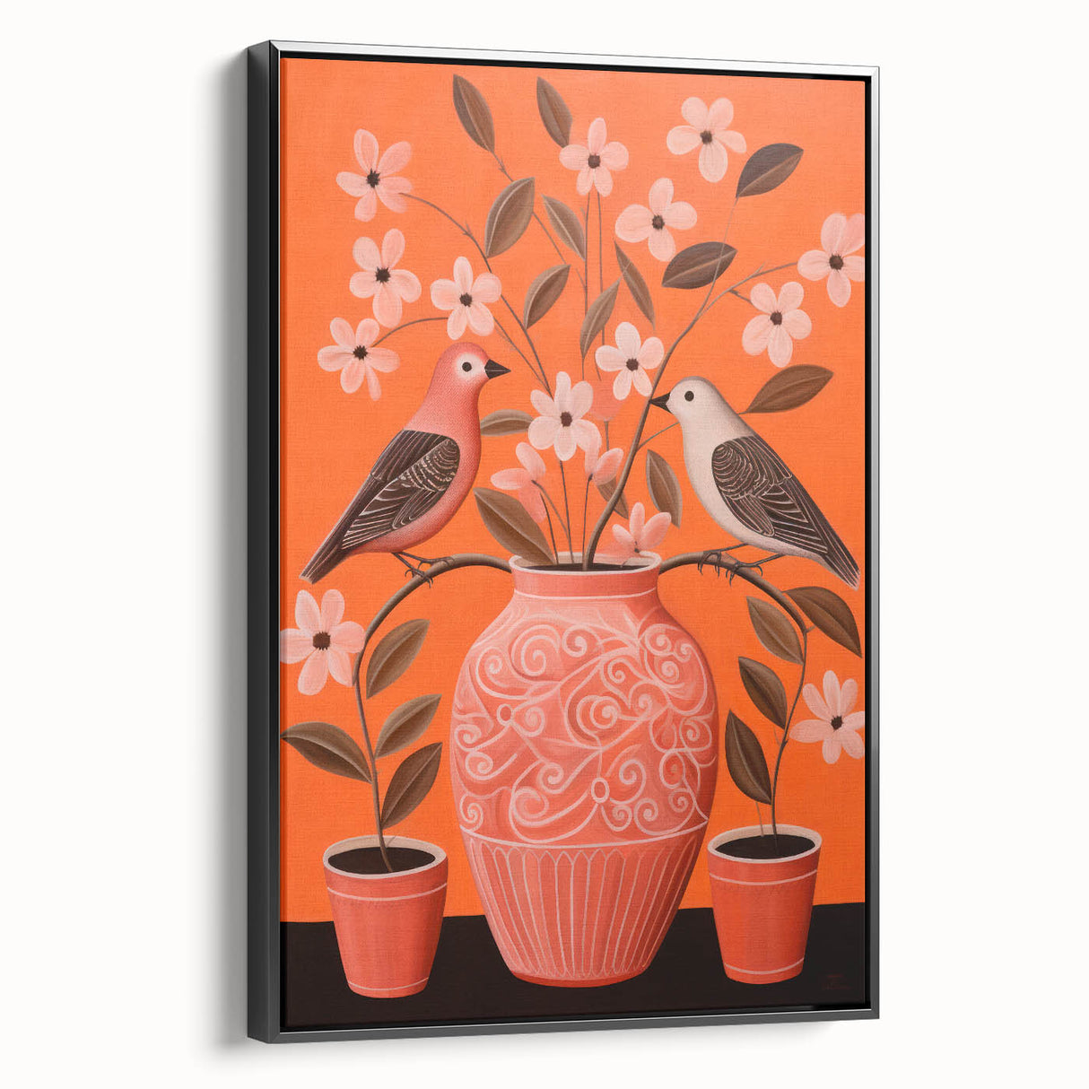 Maximalist Wall Art - Bold Floral Birds Scene - Vibrant Eclectic Decor
