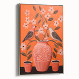Maximalist Wall Art - Bold Floral Birds Scene - Vibrant Eclectic Decor