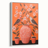 Maximalist Wall Art - Bold Floral Birds Scene - Vibrant Eclectic Decor