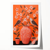 Maximalist Wall Art - Bold Floral Birds Scene - Vibrant Eclectic Decor