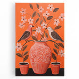 Maximalist Wall Art - Bold Floral Birds Scene - Vibrant Eclectic Decor