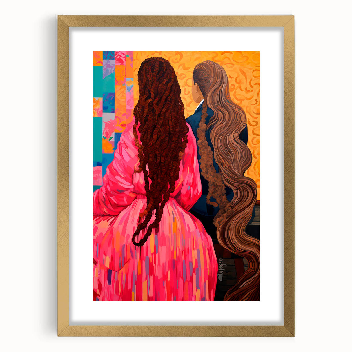Maximalist Wall Art - Bold and Eclectic Portrait with Vibrant Pink and Orange