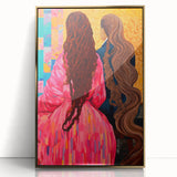Maximalist Wall Art - Bold and Eclectic Portrait with Vibrant Pink and Orange