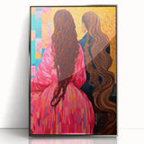 Maximalist Wall Art - Bold and Eclectic Portrait with Vibrant Pink and Orange