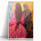 Maximalist Wall Art - Bold and Eclectic Portrait with Vibrant Pink and Orange