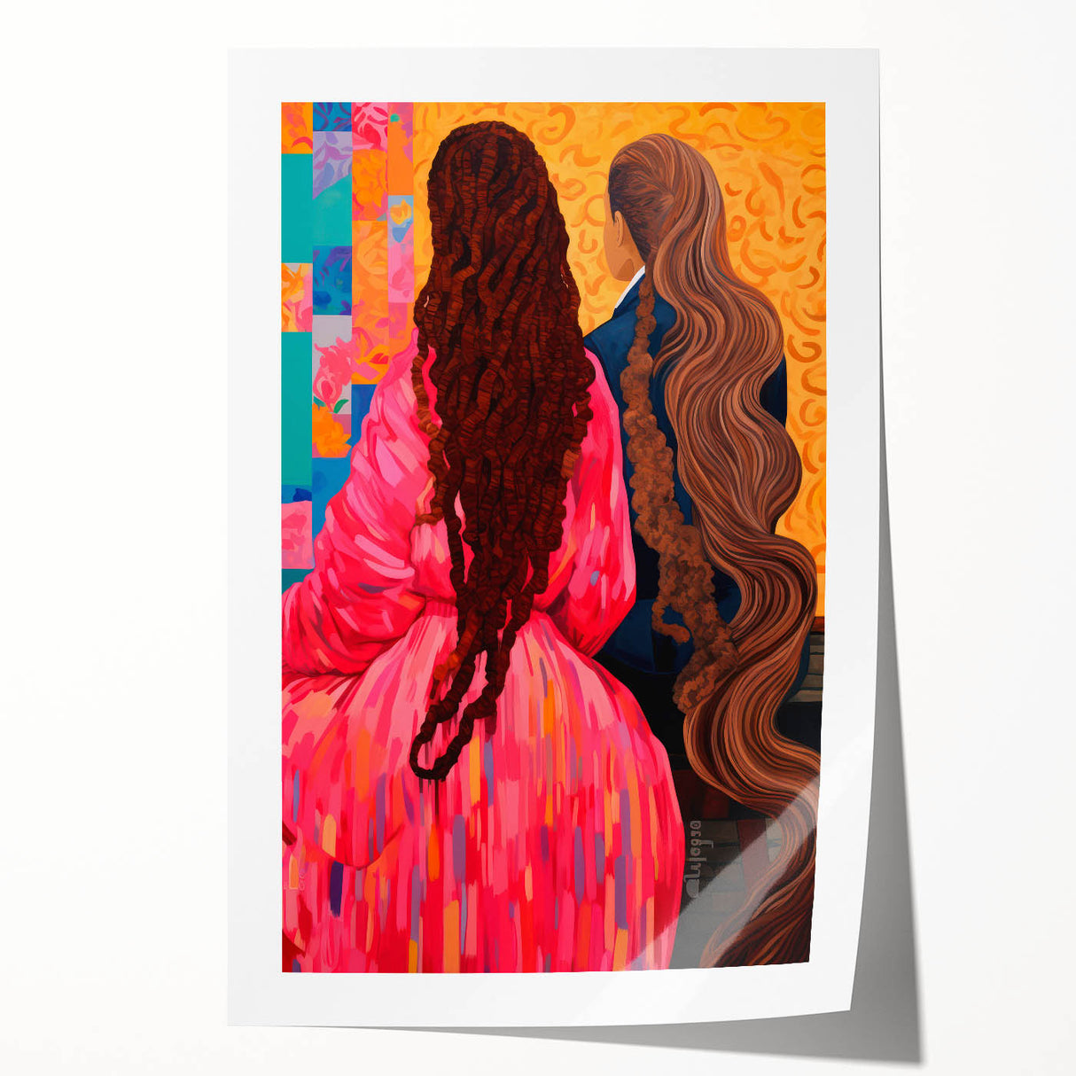 Maximalist Wall Art - Bold and Eclectic Portrait with Vibrant Pink and Orange