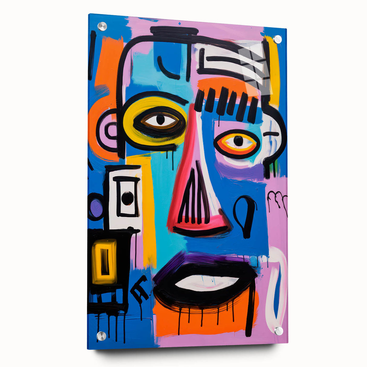 Maximalist Wall Art - Bold Abstract Face in Vibrant Colors and Patterns