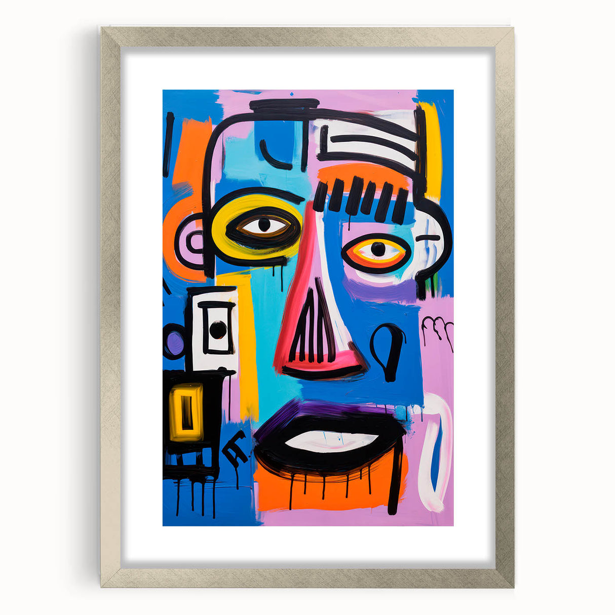Maximalist Wall Art - Bold Abstract Face in Vibrant Colors and Patterns