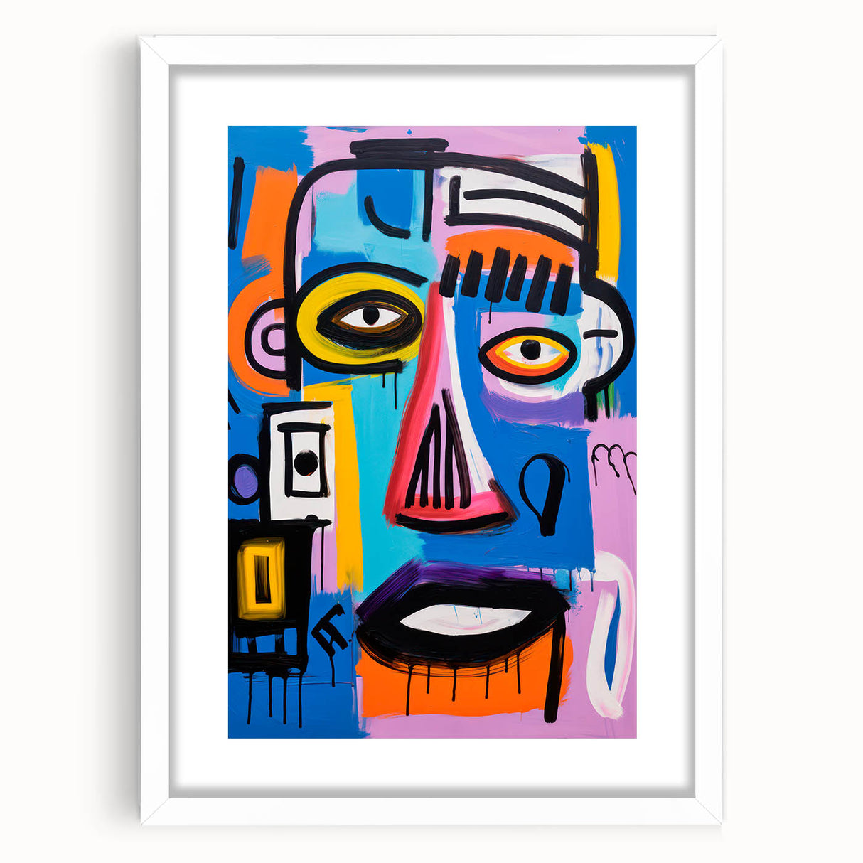 Maximalist Wall Art - Bold Abstract Face in Vibrant Colors and Patterns