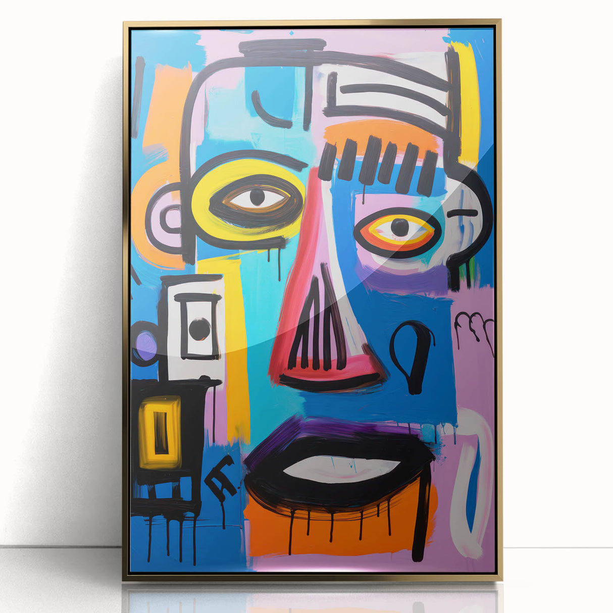Maximalist Wall Art - Bold Abstract Face in Vibrant Colors and Patterns