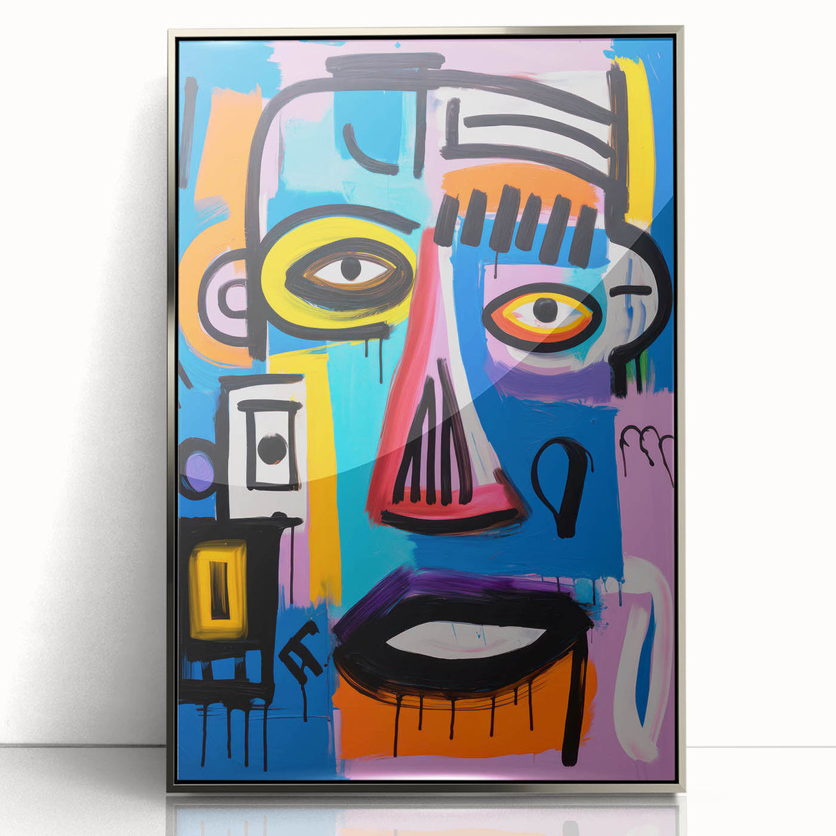 Maximalist Wall Art - Bold Abstract Face in Vibrant Colors and Patterns