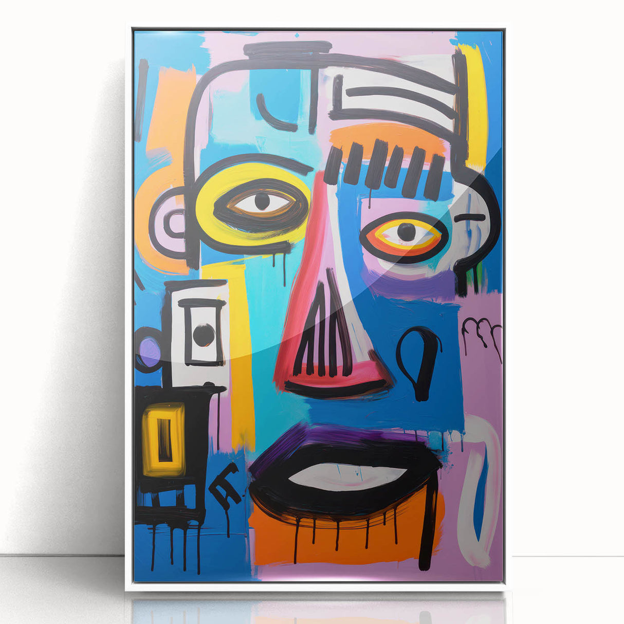 Maximalist Wall Art - Bold Abstract Face in Vibrant Colors and Patterns