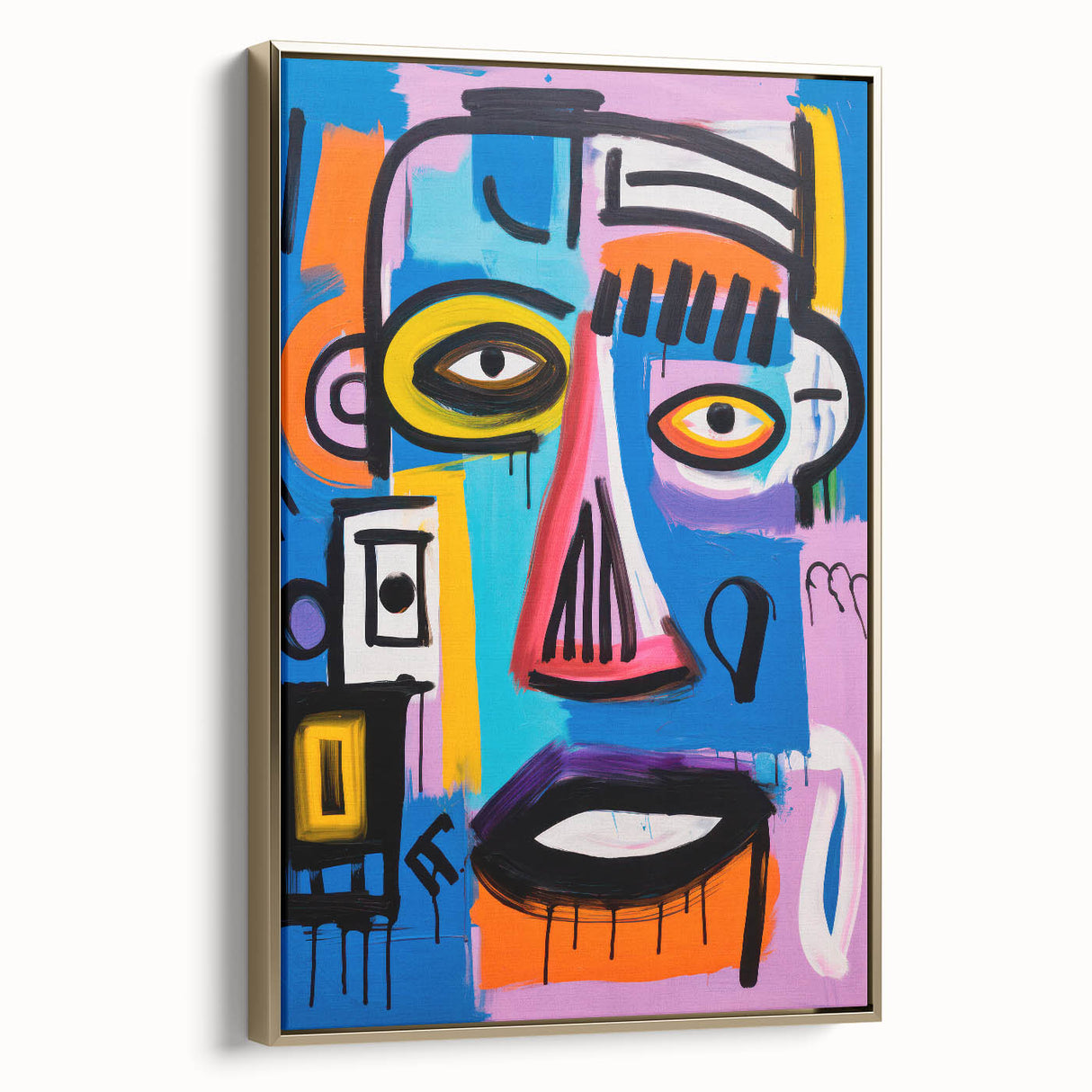Maximalist Wall Art - Bold Abstract Face in Vibrant Colors and Patterns