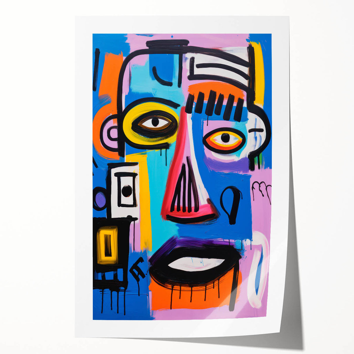 Maximalist Wall Art - Bold Abstract Face in Vibrant Colors and Patterns
