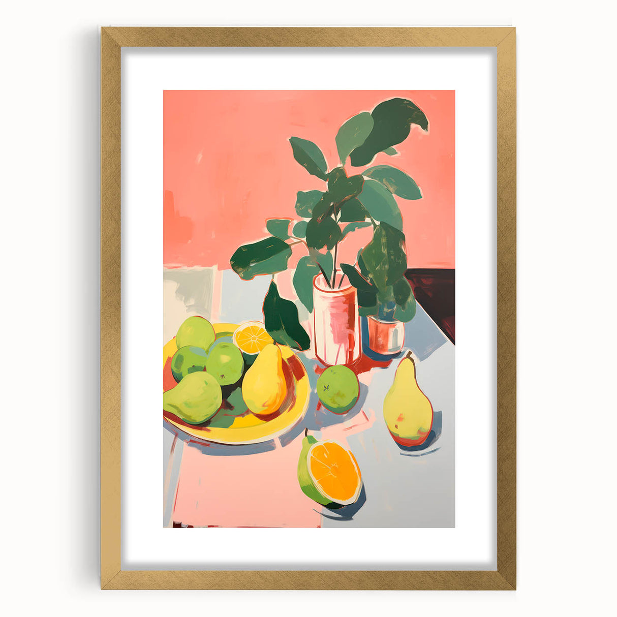 Maximalist Wall Art - Bold Still Life with Fruits and Foliage in Vibrant Colors