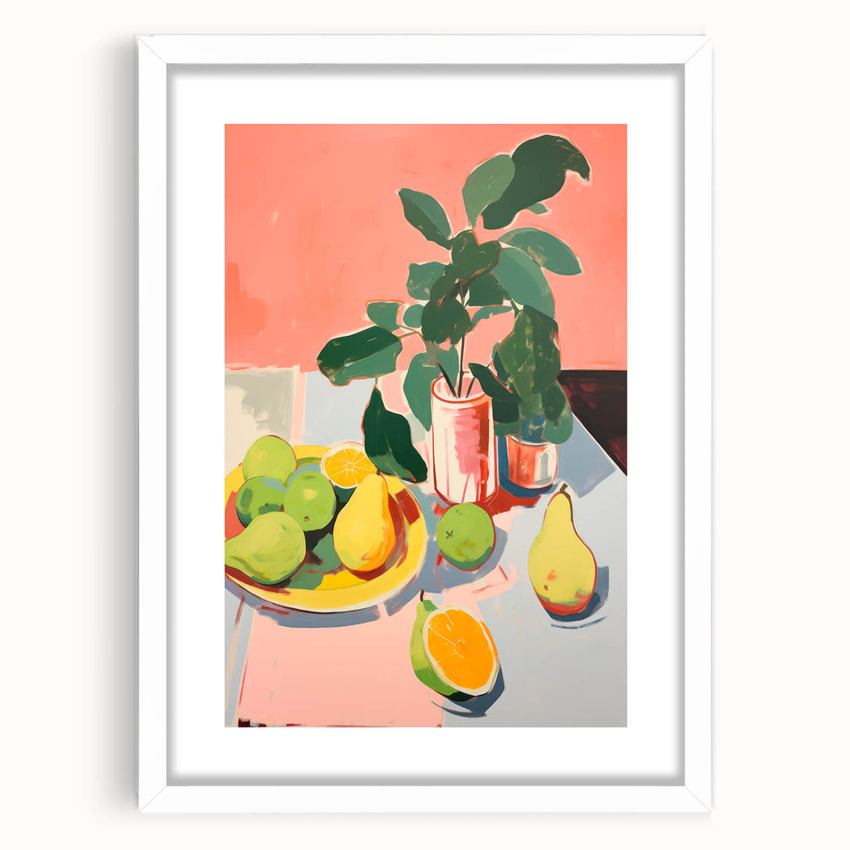 Maximalist Wall Art - Bold Still Life with Fruits and Foliage in Vibrant Colors