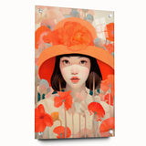 Maximalist Wall Art - Bold Portrait with Vibrant Florals in Orange Tones