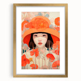 Maximalist Wall Art - Bold Portrait with Vibrant Florals in Orange Tones