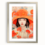 Maximalist Wall Art - Bold Portrait with Vibrant Florals in Orange Tones