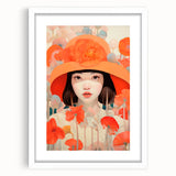 Maximalist Wall Art - Bold Portrait with Vibrant Florals in Orange Tones