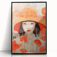 Maximalist Wall Art - Bold Portrait with Vibrant Florals in Orange Tones