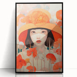 Maximalist Wall Art - Bold Portrait with Vibrant Florals in Orange Tones