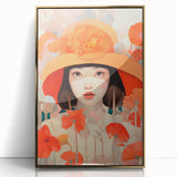 Maximalist Wall Art - Bold Portrait with Vibrant Florals in Orange Tones