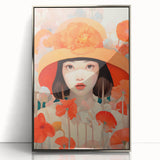 Maximalist Wall Art - Bold Portrait with Vibrant Florals in Orange Tones