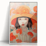 Maximalist Wall Art - Bold Portrait with Vibrant Florals in Orange Tones