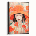 Maximalist Wall Art - Bold Portrait with Vibrant Florals in Orange Tones
