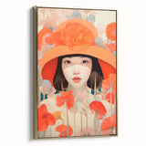 Maximalist Wall Art - Bold Portrait with Vibrant Florals in Orange Tones