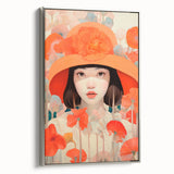 Maximalist Wall Art - Bold Portrait with Vibrant Florals in Orange Tones