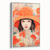 Maximalist Wall Art - Bold Portrait with Vibrant Florals in Orange Tones
