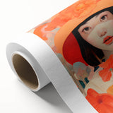 Maximalist Wall Art - Bold Portrait with Vibrant Florals in Orange Tones