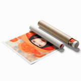 Maximalist Wall Art - Bold Portrait with Vibrant Florals in Orange Tones